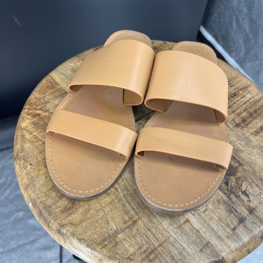 Madewell Brown Leather Double Strap Flats